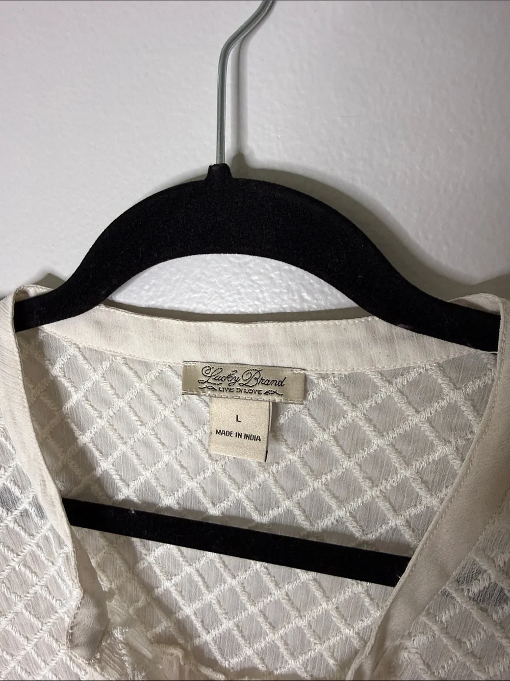 Lucky Brand Cream Embroidered Tie-Front Blouse Size Large